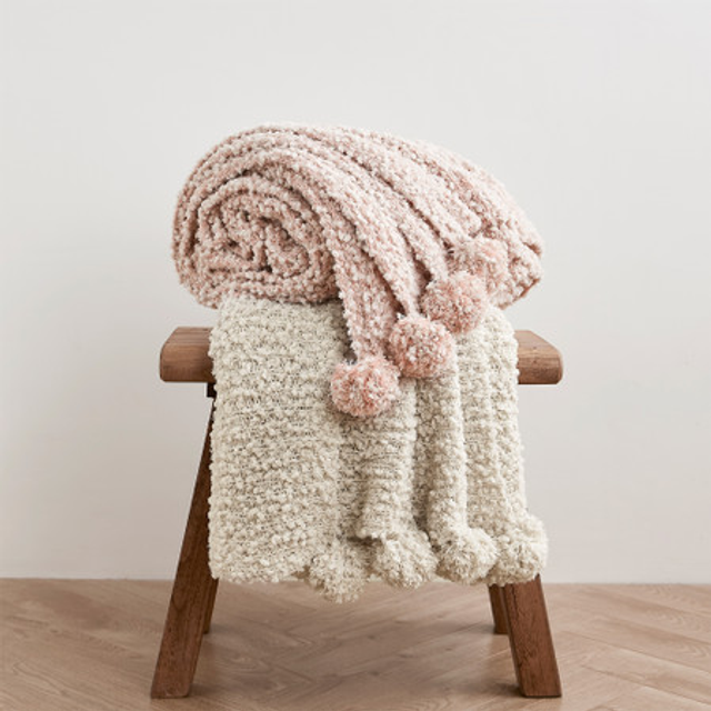 Cozy Potato™ Pom Pom Yarn Knit Throw Blanket