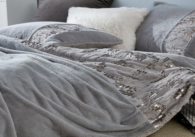Friday Night - Coma Inducer® King Duvet Cover - Silver with Sequins